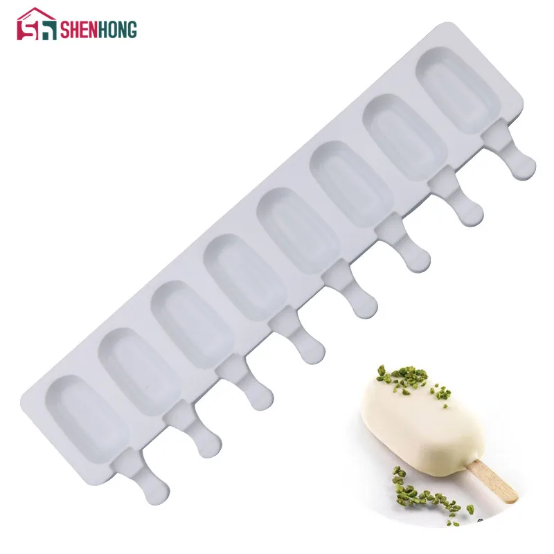 SHENHONG 8 Cavity Mold Popsicle Ice Cream Mold Makers Silicone Thick material DIY Ice Cube Moulds Dessert Molds Tray