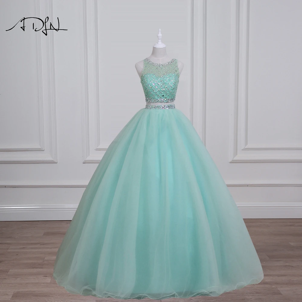 ADLN Real Photo Mint Green Quinceanera Dresses Gorgeous Beaded Sequin Crystal Two Piece Prom  Sweet 16  Debutante