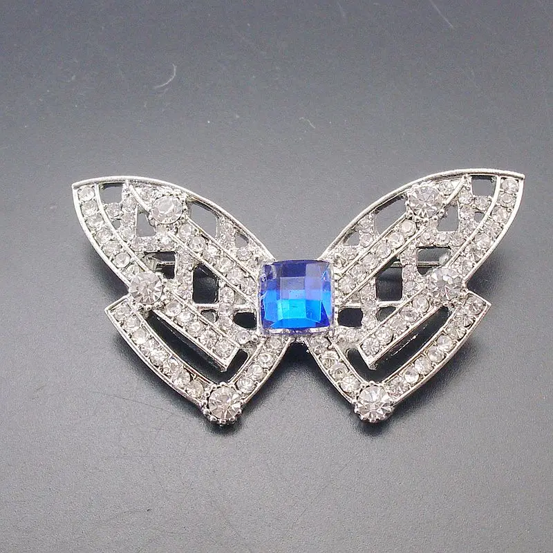 Fashion Famous Audrey Hepburn's Butterfly Brooch Pin Crystal Blue Rhinestone Lovely Brooches For Women, Item NO.: BH7733