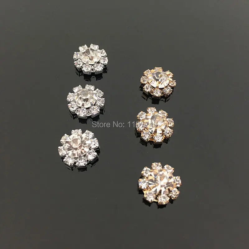 New 20 Pieces 10*10MM Gold Or Silver Plated Antique Flower Crystal Wedding Embellishment Rhinestone Button For DIY Bow Center