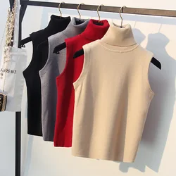 Qualità alla moda Lavorato A Maglia Delle Donne Maglione Coreano di Autunno della Molla A Collo Alto Senza Maniche Della Maglia Outwear Femminile Top Pullover Pull Femme 305