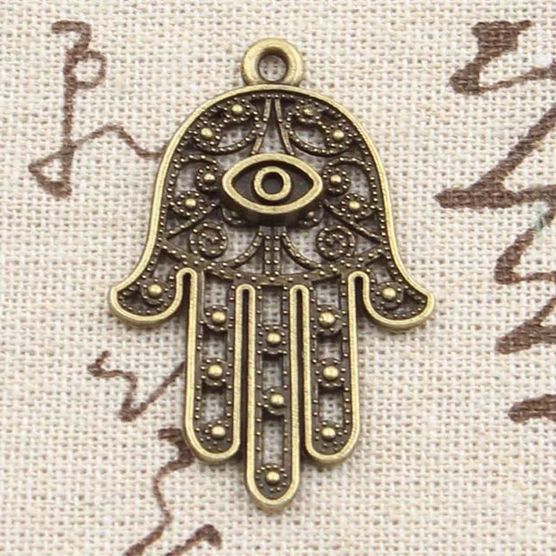 4pcs Charms Death Eye Hamsa Palm Fatima Hand 36x25mm Antique Making Pendant fit,Vintage Tibetan Bronze,DIY For Jewelry