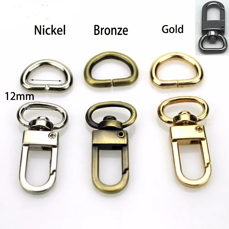 30pcs 4 colors 1/2 inch 12 mm Bronze Golden Silver bag parts & accessories luggage bag buckle snap hook lobster clasp+D ring