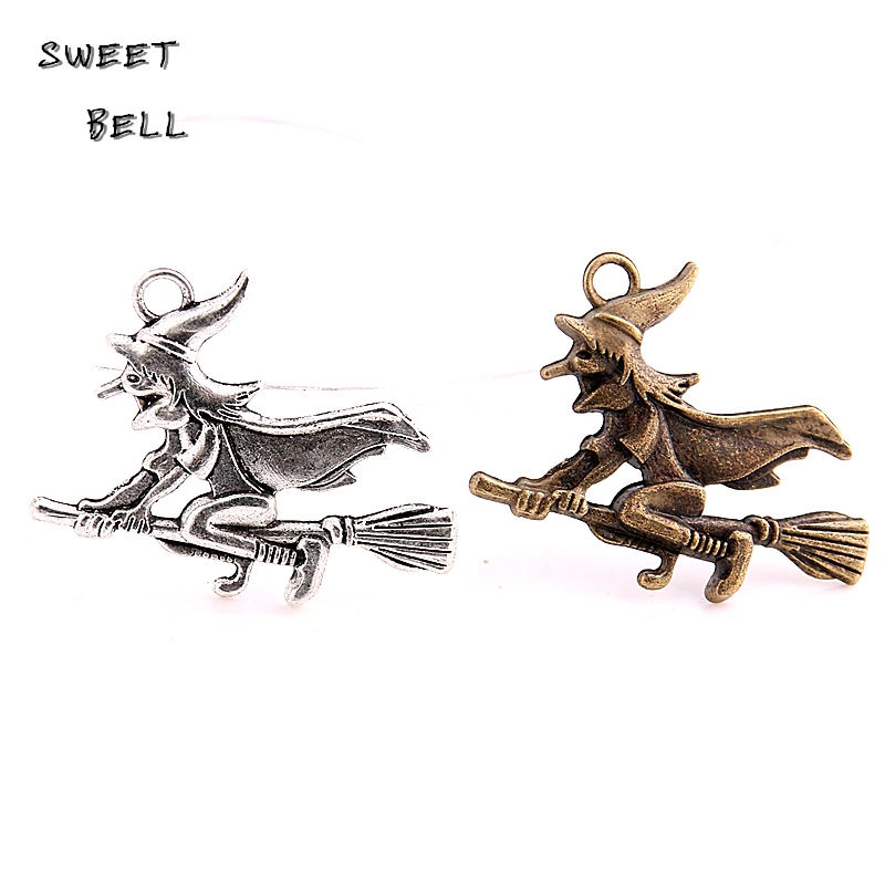 SWEET BELL 20pcs 30*38mm Vintage Metal Witch Charms for Jewelry Making Diy Zinc Alloy Witch Sorceress Pendant Charms  3C434