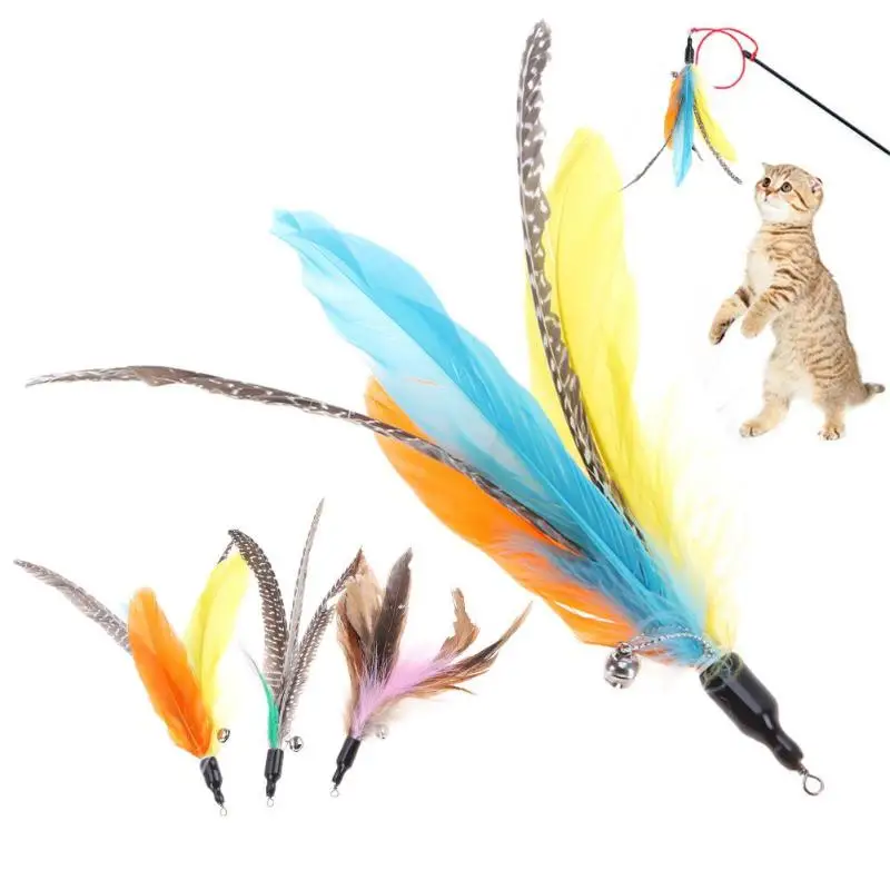 5-30 Pcs/Lot Random Colorful Cat Toys Feather Replacement Head Interactive Play Training Feather Refill Cat Wand Pet Products