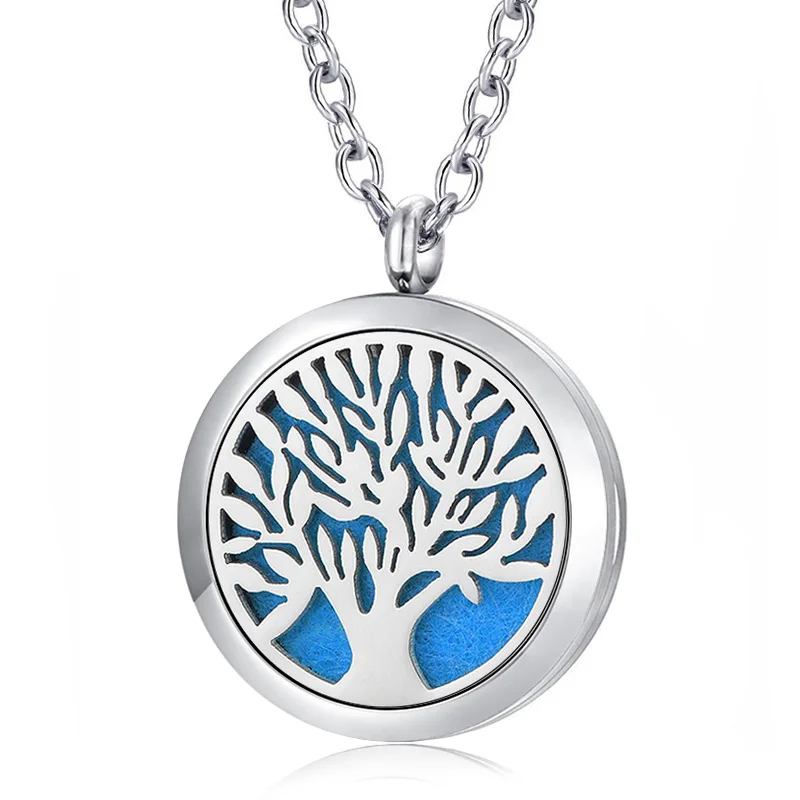 10pcs/lot Tree Of Life Aroma Locket Jewelry 316L Stainless Steel Aromatherapy Essential Oil Diffuser Lockets Pendant Necklace