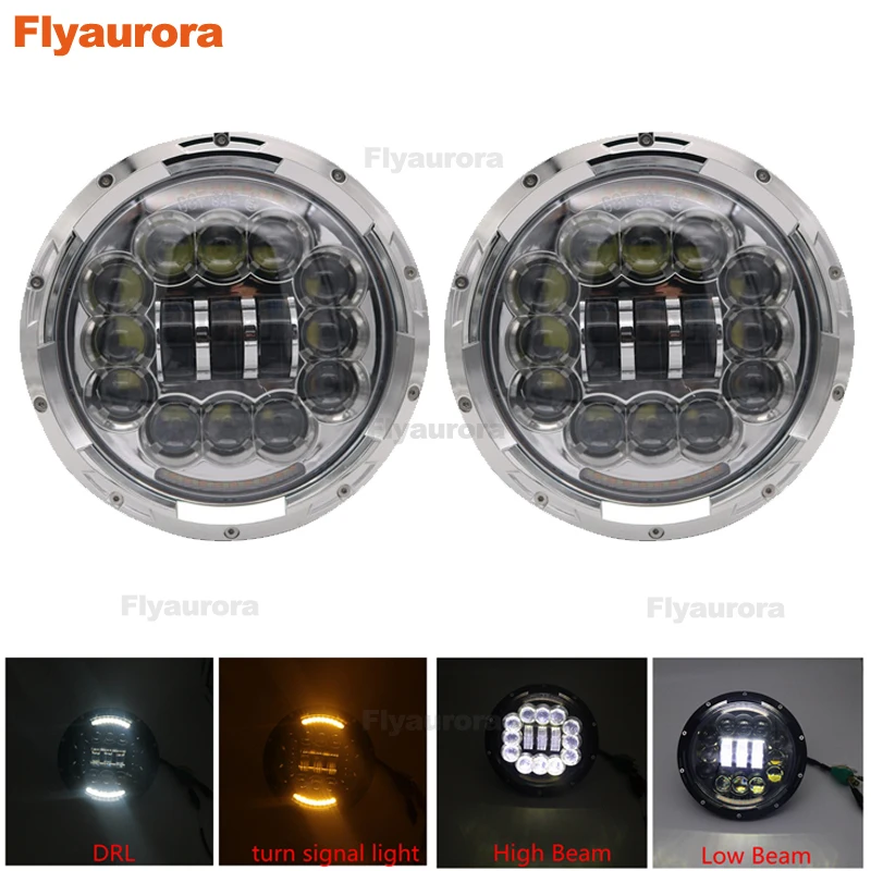 

Flyaurora New 7inch 90w H4 LED Headlights Lamp With Eyes Angle 7 "Round Headlight For Lada 4x4 urban Niva Land Rover 90