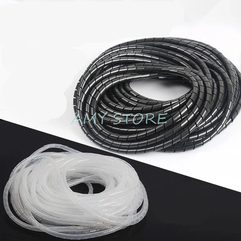 1Pc Black ClearWhite WireCable Ties Organizer Management Spiral Wrapping Bands Bundle Protector 4 6 8 10 12 14 16 18 20 25 30mm