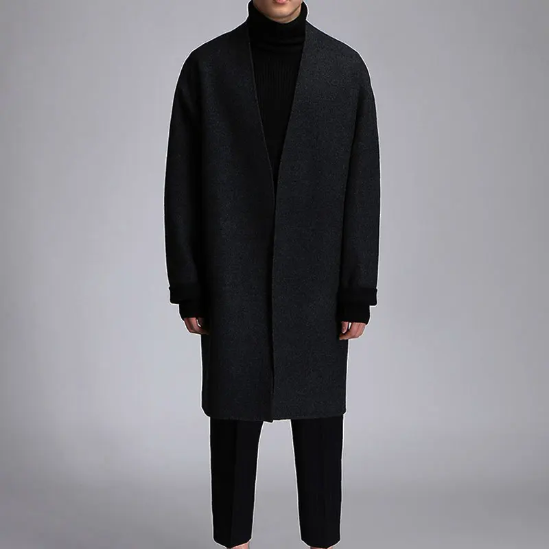 M-6XL!Winter new cashmere overcoat  Winter new cashmere overcoat men's long personality without collar woolen trend trench coat