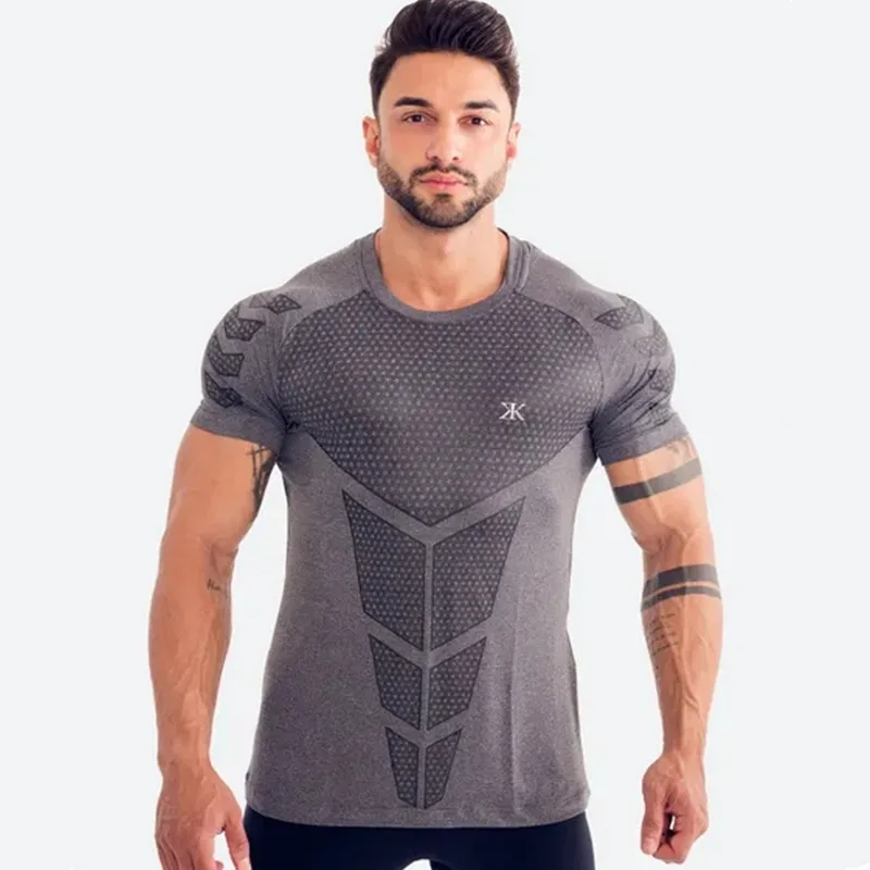 Mens Running Sports T-shirts Gym Fitness Training Compression Skinny Shirt Male Quick Dry Bodybuilding Tee Tops Brand Clothing