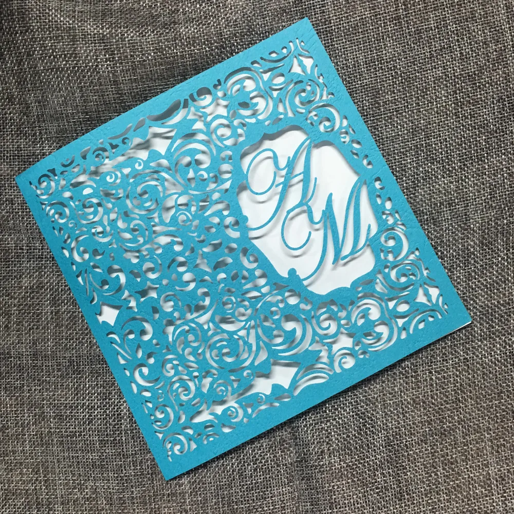 Unique free name logo printing any language laser cut wedding invitation card sample 100pcs with envelop