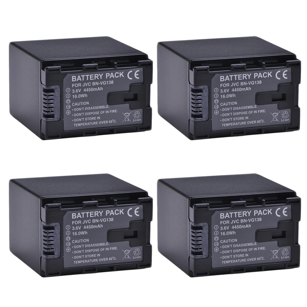 Batmax 4Pc 4450mAh BN-VG138 BN VG138 Camera Battery for JVC GZ E10 E100 E245 E265 E565 E575 GX1 G3X G5 GX8 EX210