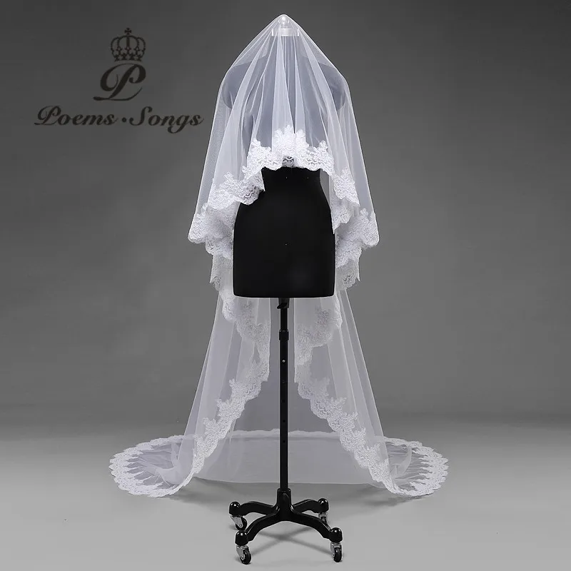 PoemsSongs  New Style high quality beautiful  flowers lace wedding dress veil about 3M lace veil  bride veil ball gown veil