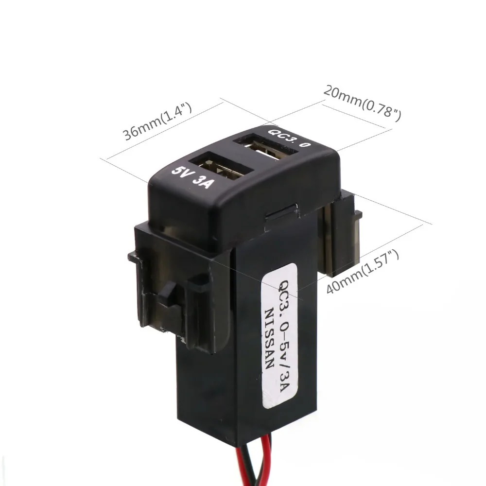 Car Quick Charge QC3.0+5V 3A USB Interface Socket Use for NISSAN, Qashqai, Tiida, X-trail, Sunny, NV200.