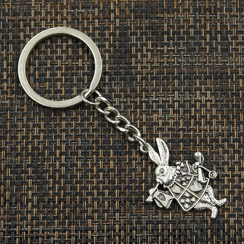 Fashion 30mm Key Ring Metal Key Chain Keychain Jewelry Antique Silver Color Plated Musical Rabbit Trumpet 36x23mm Pendant