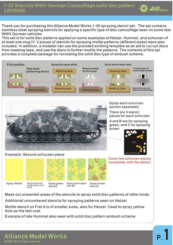 1/35 Stencil WWII German Camouflage Pattern Coloring Tools Military Model's Accessory