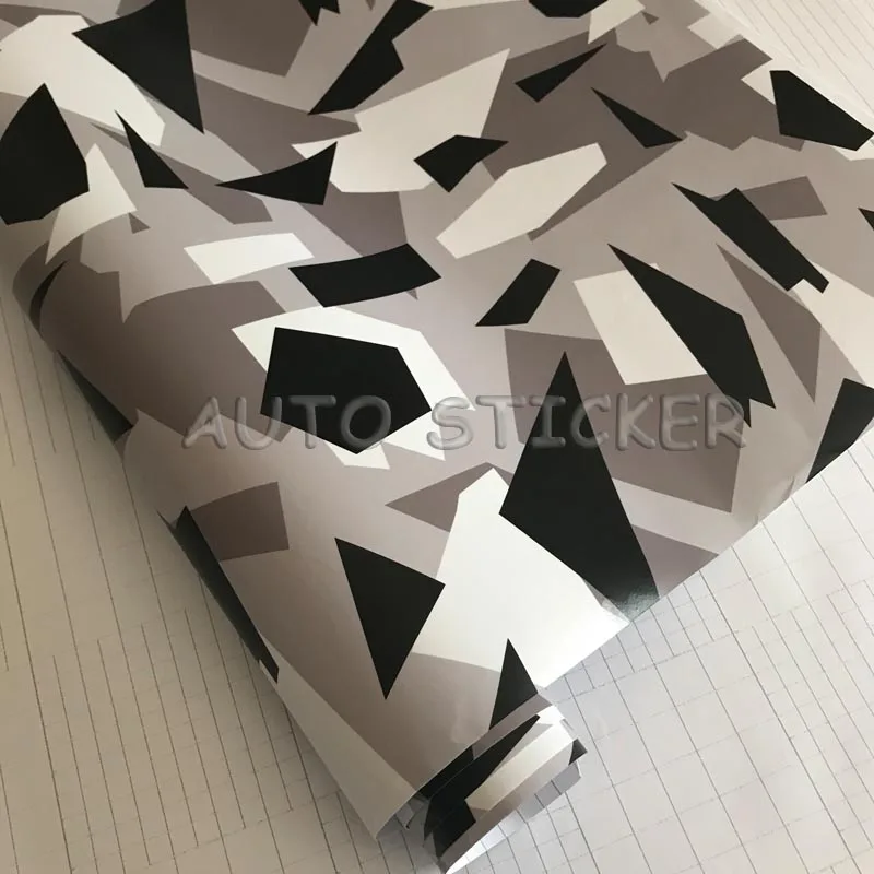 5/10/15/20/25/30m*1.52m Black White Gray Camo Vinyl Foil Camouflage Car Wrap Car Vinyl Sticker Sheet Decals with Bubble Free