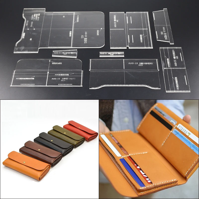 1set Acrylic Wallet Leather Template DIY Leathercraft Long Wallet Purse Stencil Cutting Sewing Pattern 20x9cm