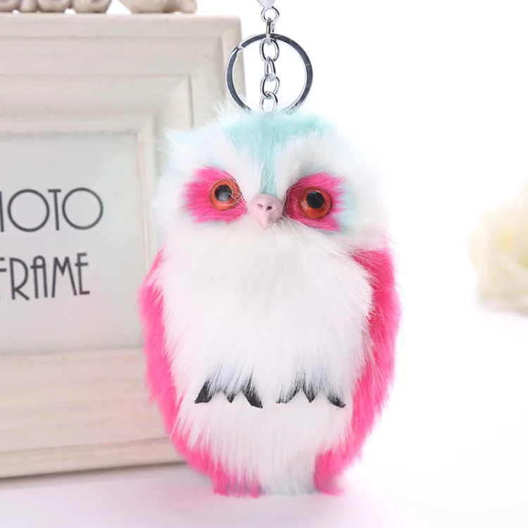 Imitation cony hair Pendants Keychain Lovely animal Owl Car Key Holder Fashion Bag Charm Accessories female Gift Jewelry K1636