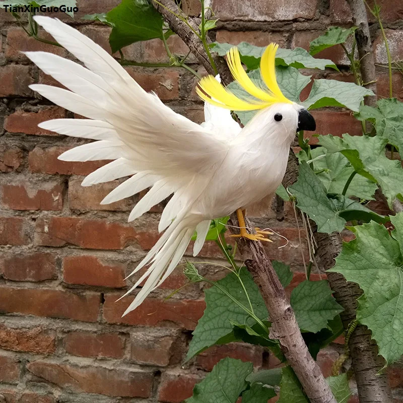 simulation parrot bird white feathers cockatoo bird about 18x25cm spreading wings hard model,home garden decoration gift s1190