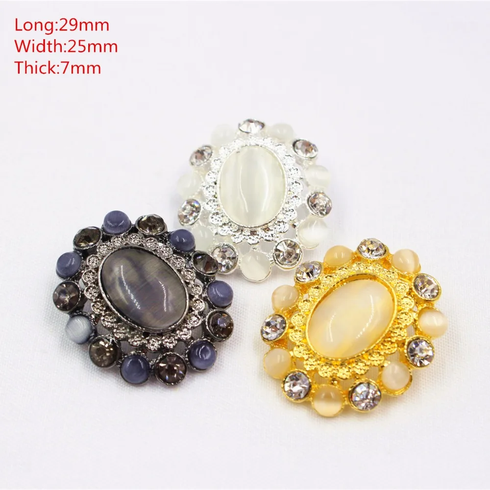 165189,1pcs 25x25mm 3color select Rhinestone pearl inlaid metal buttons flower Clothing accessories Jewelry Accessories diy