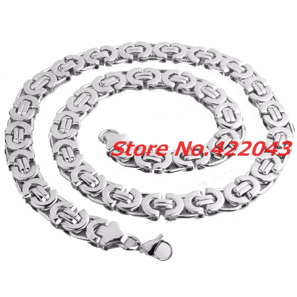 6/8/11mm Silver color  Polished Tone Flat Byzantine Necklace  Mens Stainless Steel Chain Wholesale Price Jewelry