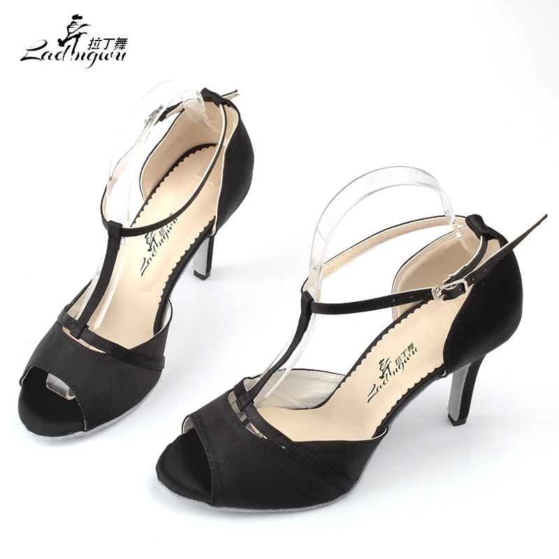 Ladingwu Hot Selling Satin Black Shoes For Women High Heels Spring and Summer Sandals Latin Salsa Dance Shoes Numbering Y-7