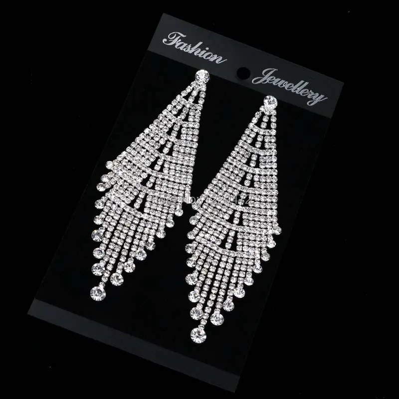 TREAZY Gorgeous Silver Plated Bridal Tassel Drop Earrings Sparkling Full Rhinestone Crystal Long Dangle Earrings Wedding Jewelry