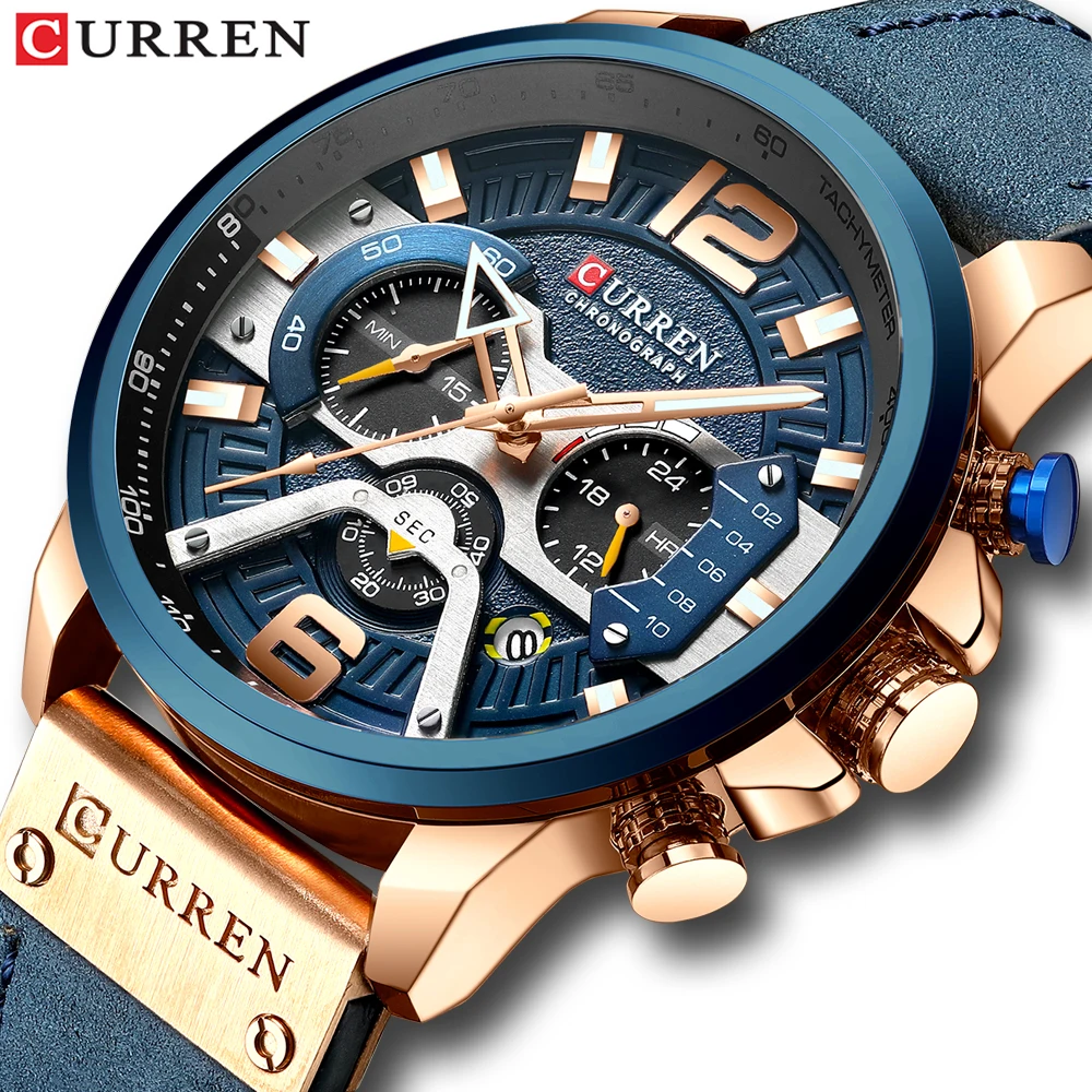 CURREN Casual Sport Watches for Men Blue Top Brand Luxury Military Leather Wrist Watch Man Clock Fashion Chronograph Wristwatch