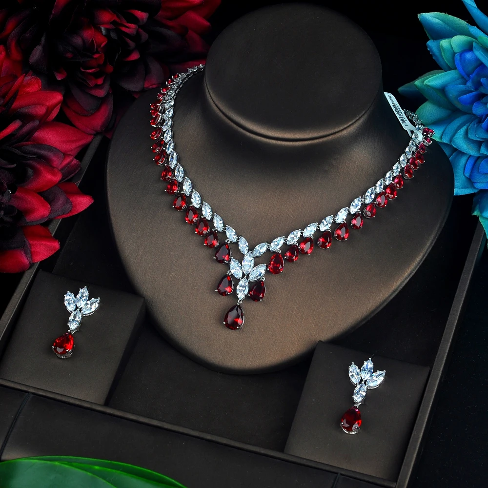 HIBRID Luxury Water Drop Shape Women Jewelry Sets Bridal Accessories Colorful Stone pendientes mujer Jewelry Set Wholesale N-647