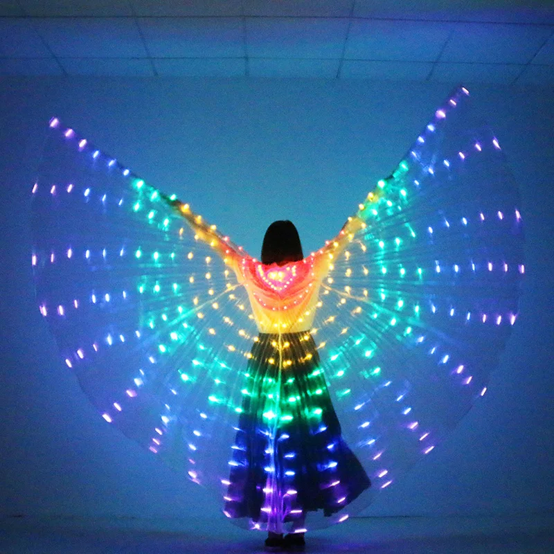 Belly Dance LED Wings Light Up Wing Costume LED Dance Wings Rainbow Colors Stage Performance Props No With Stick