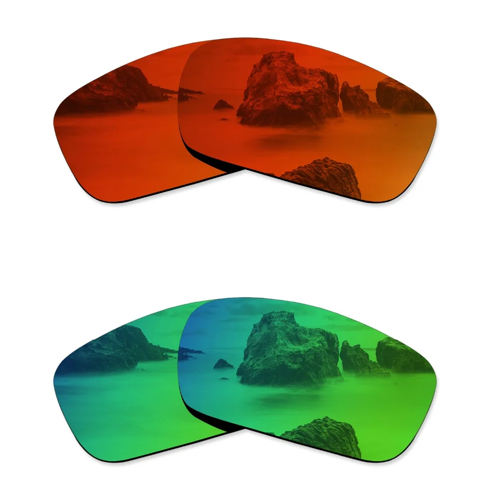 Glintbay 2 Pairs Polarized Sunglasses Replacement Lenses for Oakley Crankshaft Fire Red and Emerald Green