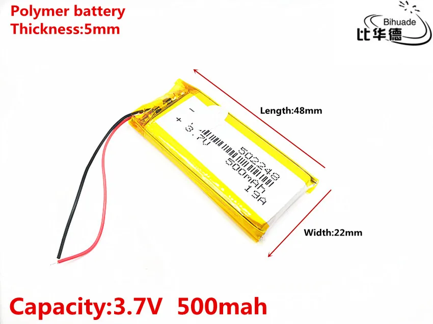 3.7V 500mAh 502248 Lithium Polymer Li-Po li ion Rechargeable Battery Lipo cells For Bluetooth speaker GPS PDA Tachograph