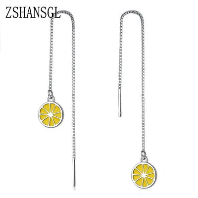 Luxury 925 Silver Needle Geometric Long Tassel Orange Design Glaze Drop Earrings For Women Fruit Shaped Jewelry