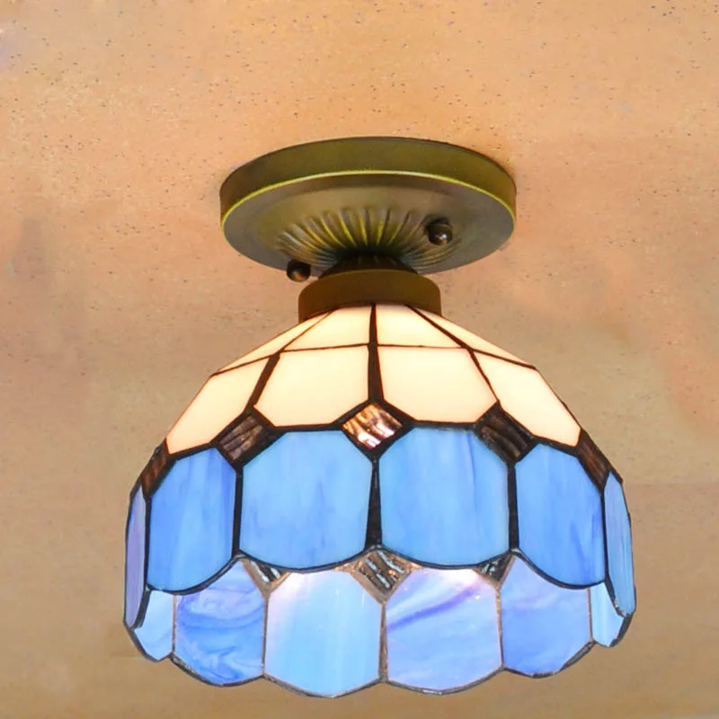 

Entrance Ceiling Light Mediterranean Glass Tiffany Balcony Hallway Ceiling Lamp Grid Bedroom Ceiling Lighting Fixtures