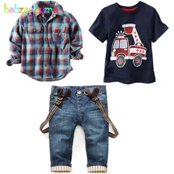 2Piece Spring Autumn Toddler Boy Outfits Baby Clothes Casual Cartoon Plaid Cotton Shirt+T-shirt+Jeans Kids Clothing Set BC1350