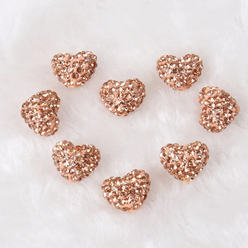 Champagne Clay Paved Crystal Disco Rhinestone Heart Shape Beads DIY For Bracelet jewelry making 5pcs 11x9mm