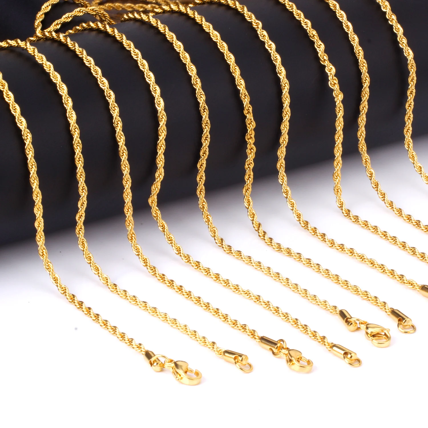 ASONSTEEL 10pcs 2mm Width Rope Chain Necklace Stainless Steel Gold Color Choker For Women Men Bulk Wholesale Anti-Allergy Boho