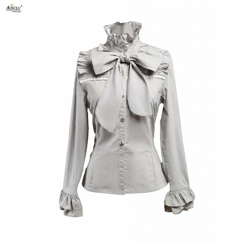 

Casual/Birthday/Party Ainclu Womens Elegant Gray Cotton Long Sleeves Big Bow Rendering and Outer Wear Lolita Shirt XS-XXL