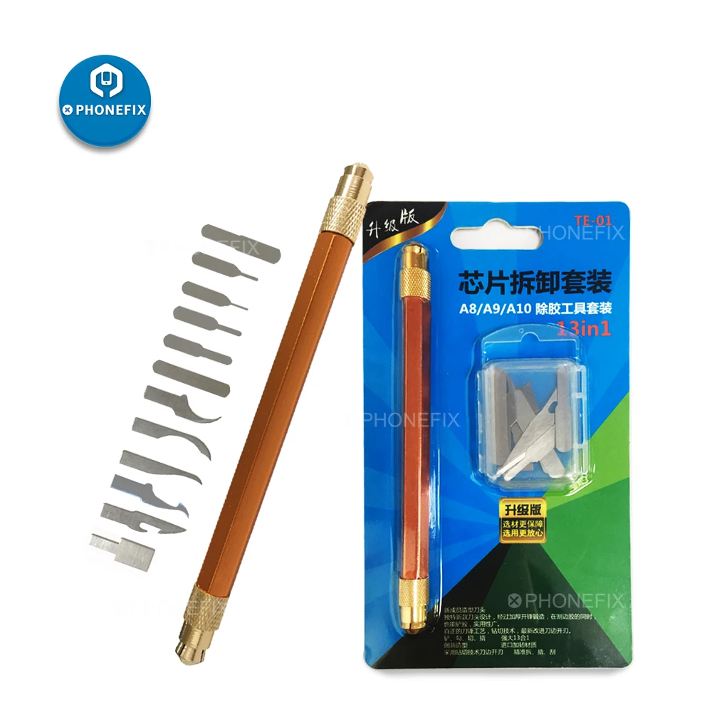 Phonefix a8 a9 a10 a11 cpu nand ic chips remover graver lâmina cola limpeza pry faca para o reparo do telefone móvel ferramentas de lâmina fina