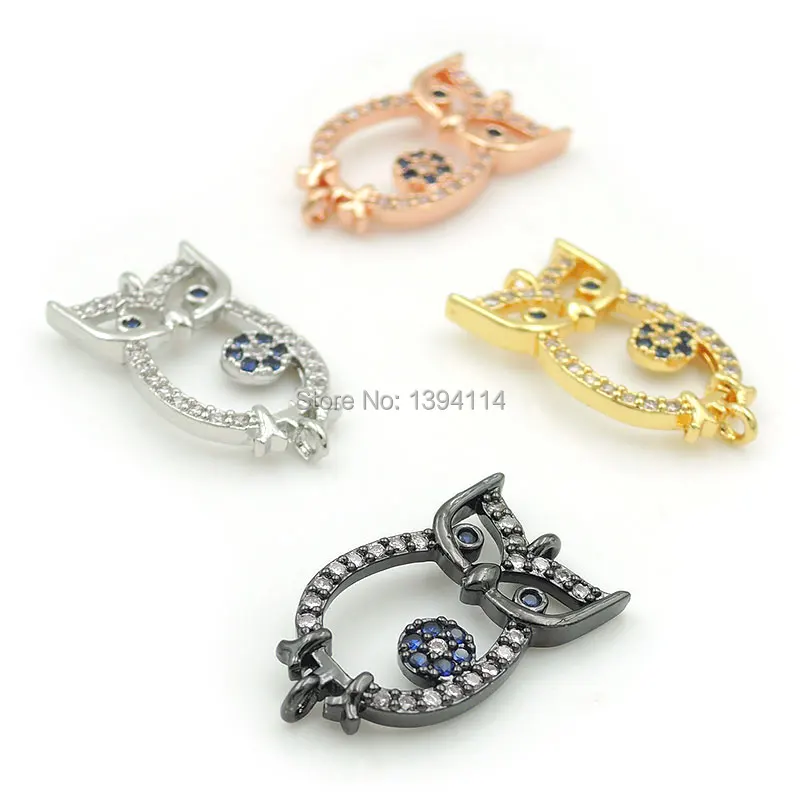 19*11*2mm Micro Pave Clear&Blue CZ Owl Connector Fit For Women As DIY Bracelets Accessory