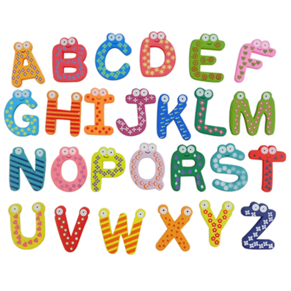 26pcs/set  English alphabet  Refrigerator Fridge Magnets Figure Stick Wooden Educational Kids Toys for Children