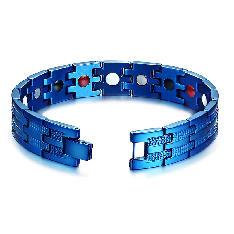 Vinterly Blue Magnetic Bracelet Men 13mm Stainless Steel Chain Link Bracelets Male Punk Health Energy Bracelet for Men Jewellery