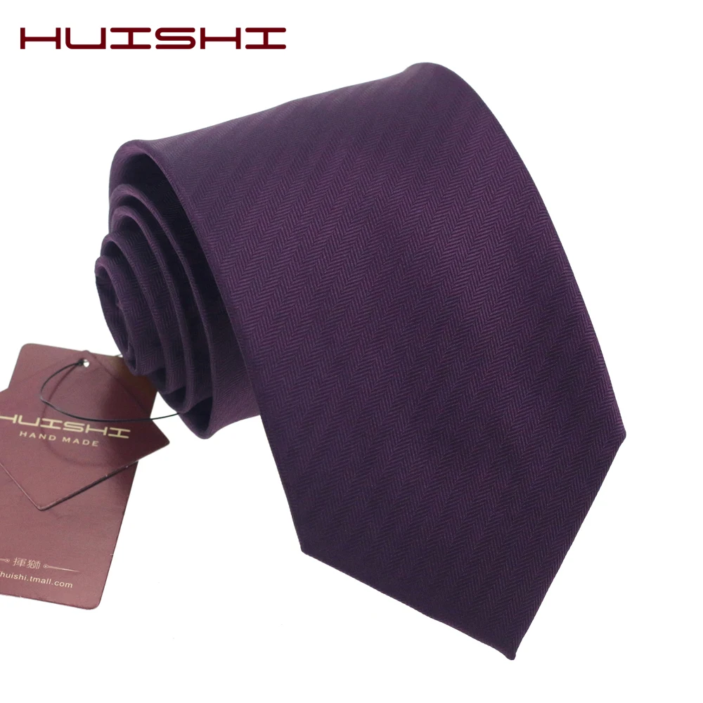 HUISHI – cravate étroite en Jacquard pour homme, couleur unie unie, violet foncé, cravate tissée, étanche, décontractée