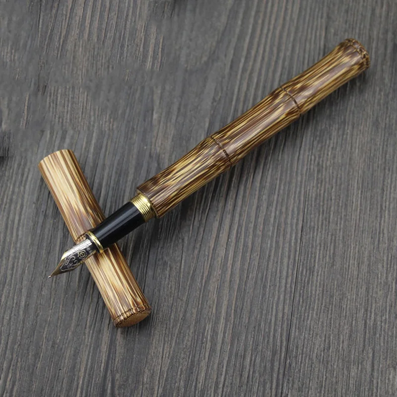 Creative Handmade Stripp Bamboo Fountain Pen Screw Natural Pen Bamboo shape  0.5mm as  Gift for Business and Office