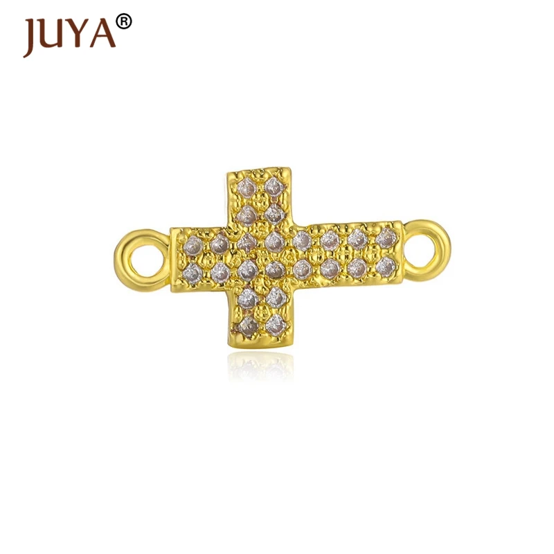 Supplies For Jewelry Wholesale Micro Pave Zircon Rhinestone Cross Charms For Jewelry Making Bracelet Crosses Connectors