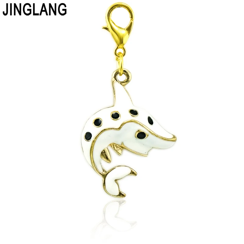 JINGLANG Classic Lobster Clasp Ocean Series Charms Dangle Mix Color Fish DIY Charms For Jewelry Making Accessories 12pcs