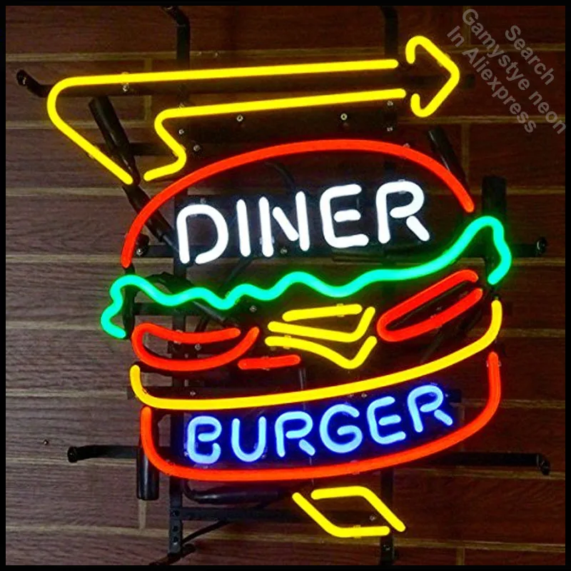 

Neon Sign for Diner Burger neon bulb Sign Restaurant Neon lights Sign Hotel Real glass Tube Iconic Bulbs lamp Custom Brand LOGO