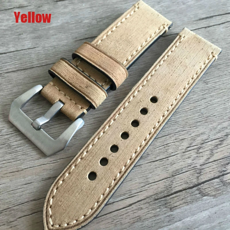 High Quality Genuine Leather Watch bands 20mm 22mm 24mm 26mm Yellow Mens Scrub Strap For Panerai free delivery luxury Strap