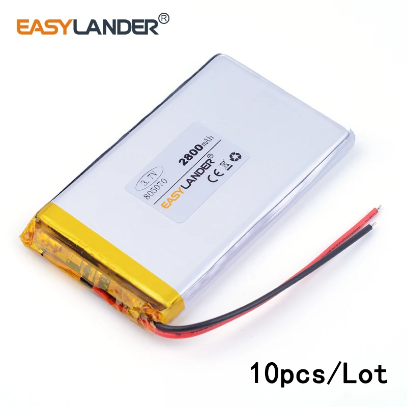 

10pcs /Lot 805070 2800mah 3.7v lithium Li ion polymer rechargeable battery mobile emergency power charging treasutoys PAD PSP